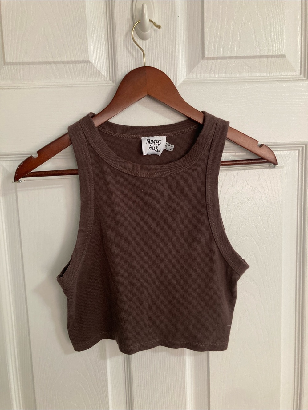 Princess Polly Chocolate Brown Ribbed Cropped Tank